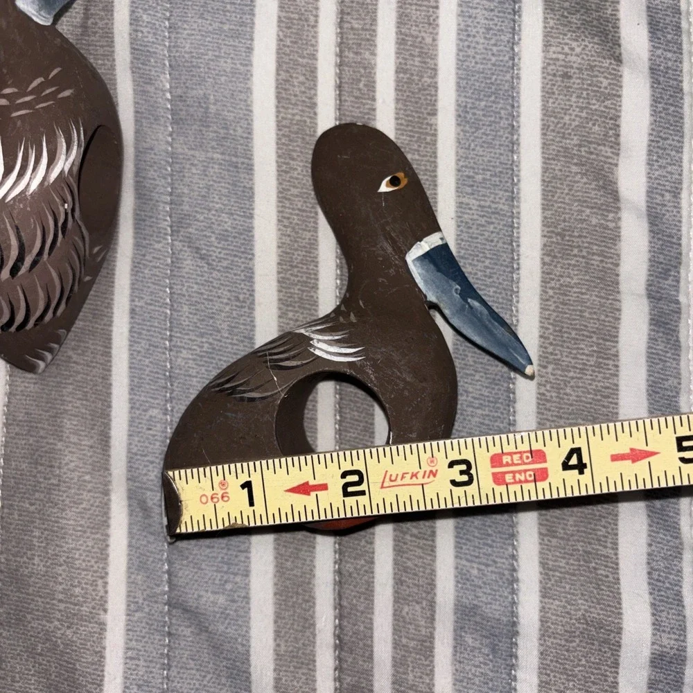 6 Pelican Napkin Ring Holders Wood Hand Carved Beach Bird Coastal Nautical